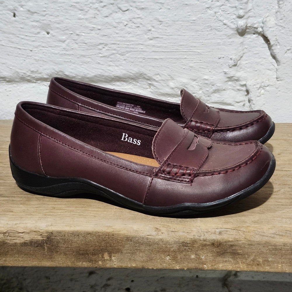 GH Bass Antoinette Burgundy Leather Penny Loafers Womens 8M Wine Flats 3952-641